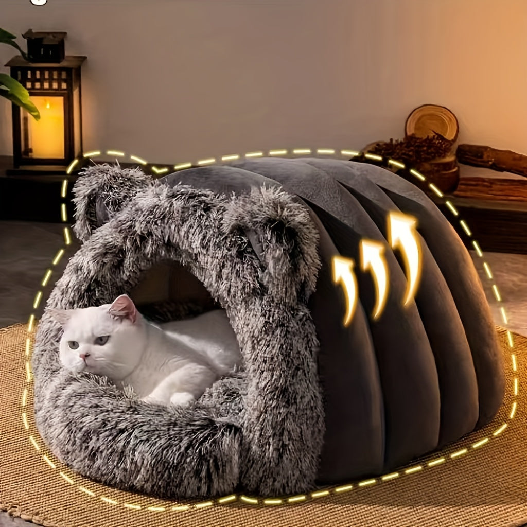 NNETM Plush Fleece Cat Cave Bed for Winter Comfort
