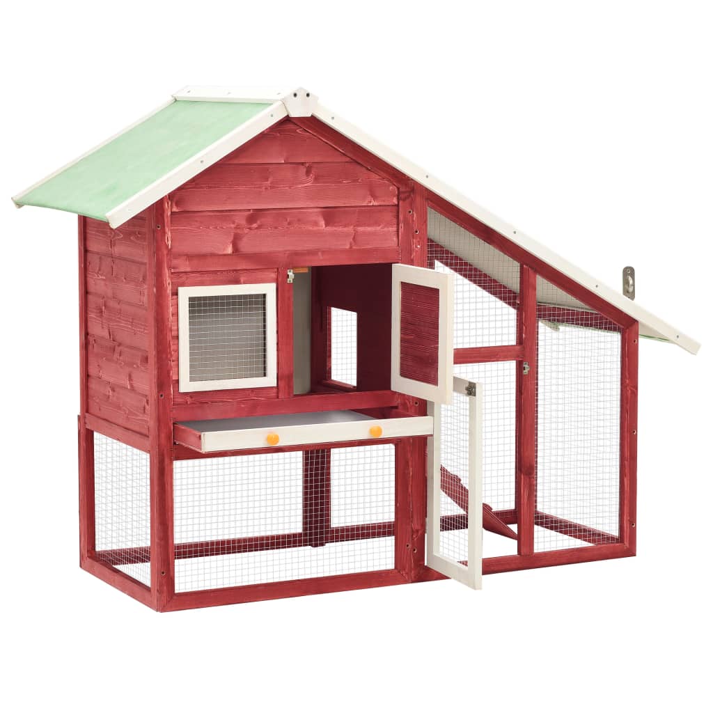 NNEDPE Rabbit Hutch Red And White 140x63x120 Cm Solid Firwood
