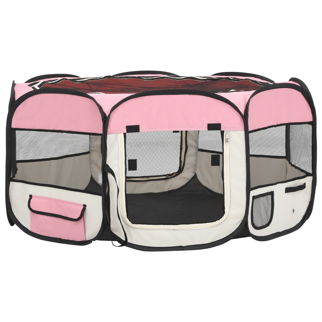 NNEVL Foldable Dog Playpen with Carrying Bag Pink 145x145x61 cm