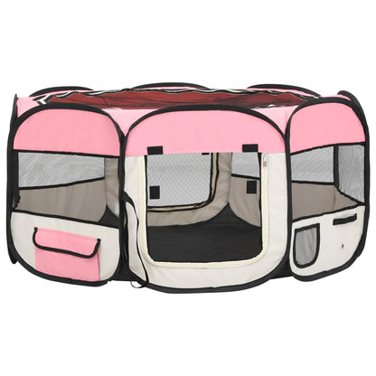 NNEVL Foldable Dog Playpen with Carrying Bag Pink 145x145x61 cm