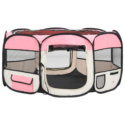 NNEVL Foldable Dog Playpen with Carrying Bag Pink 145x145x61 cm