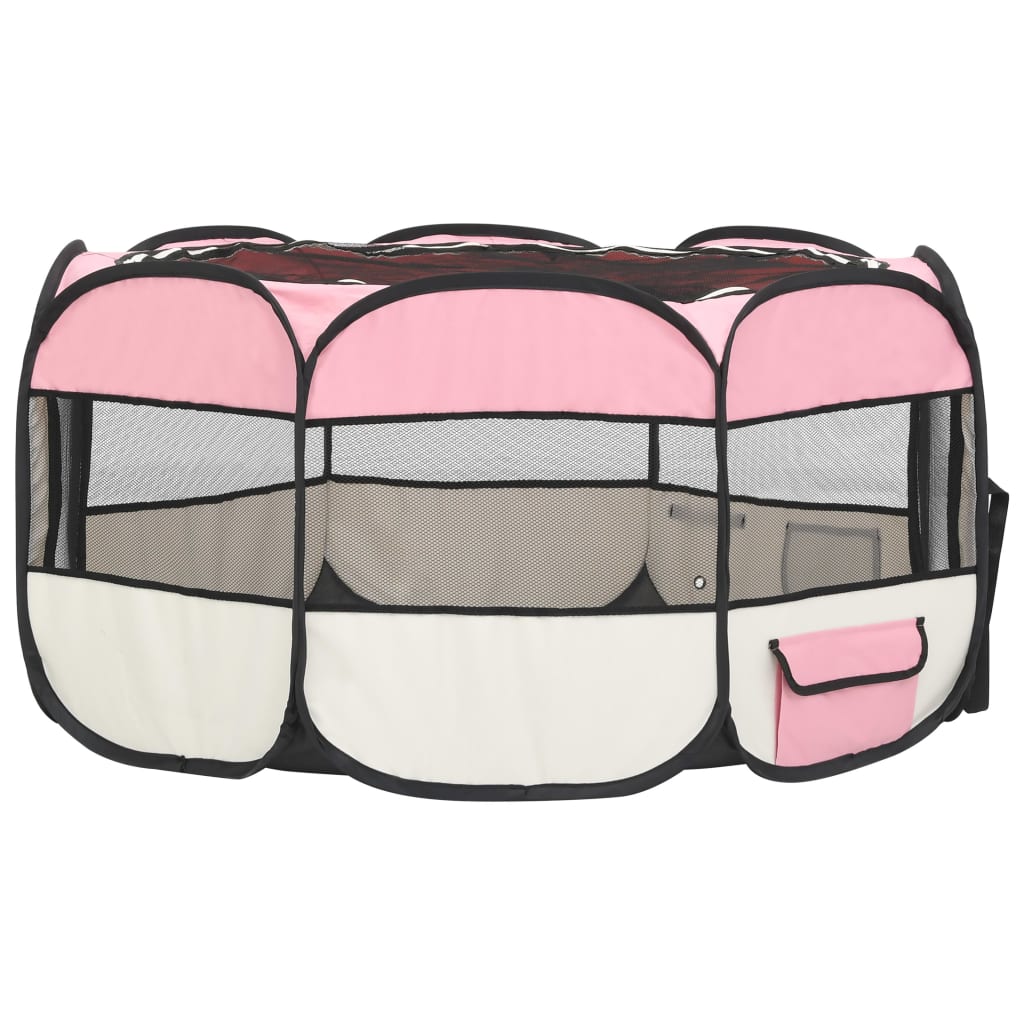 NNEVL Foldable Dog Playpen with Carrying Bag Pink 145x145x61 cm