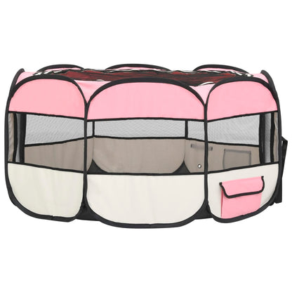 NNEVL Foldable Dog Playpen with Carrying Bag Pink 145x145x61 cm