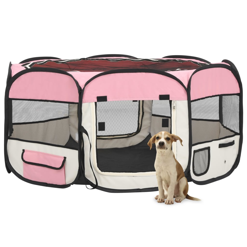 NNEVL Foldable Dog Playpen with Carrying Bag Pink 145x145x61 cm