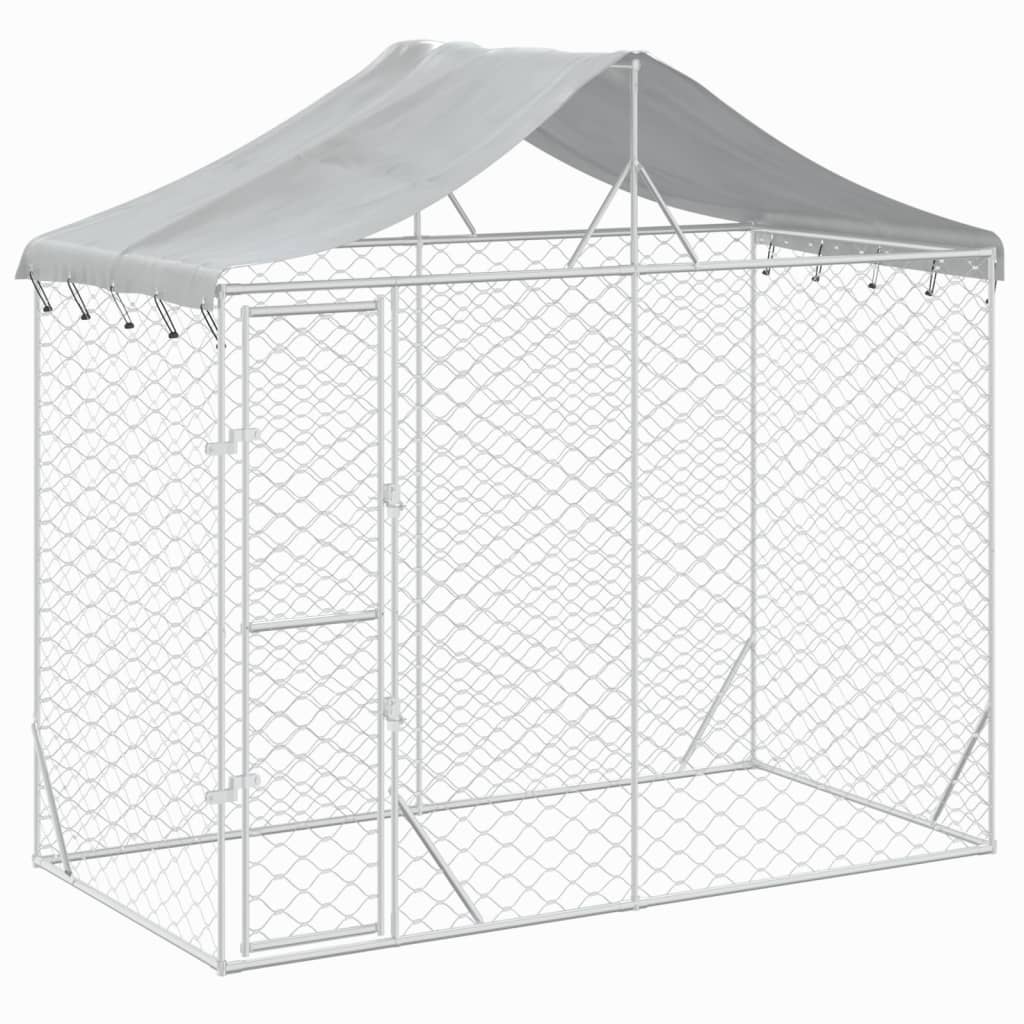 NNEVL Outdoor Dog Kennel with Roof Silver 3x1.5x2.5 m Galvanised Steel