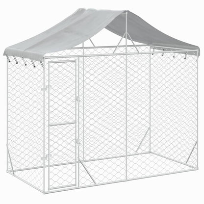 NNEVL Outdoor Dog Kennel with Roof Silver 3x1.5x2.5 m Galvanised Steel