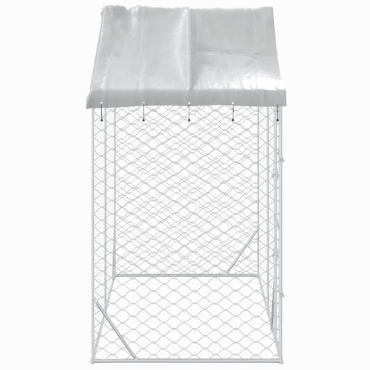 NNEVL Outdoor Dog Kennel with Roof Silver 3x1.5x2.5 m Galvanised Steel