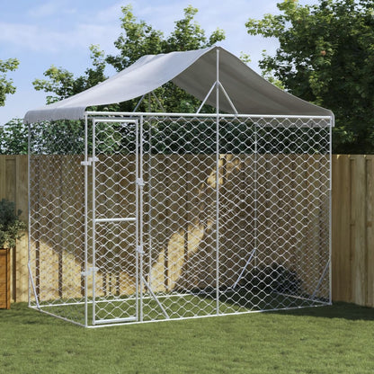 NNEVL Outdoor Dog Kennel with Roof Silver 3x1.5x2.5 m Galvanised Steel