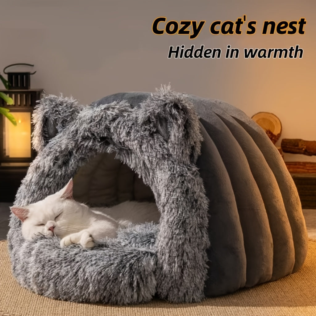 NNETM Plush Fleece Cat Cave Bed for Winter Comfort