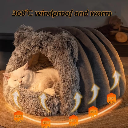 NNETM Plush Fleece Cat Cave Bed for Winter Comfort